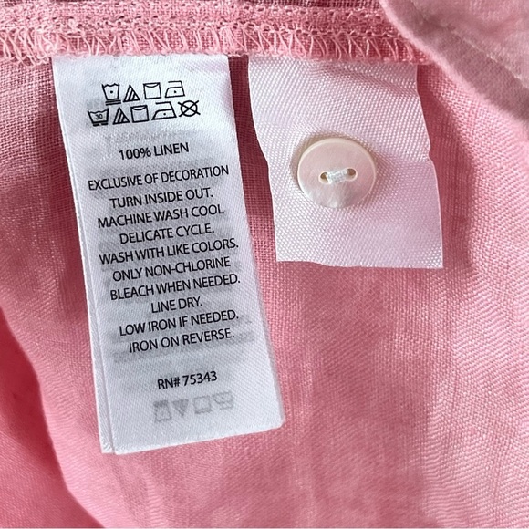 Laura Ashley Pink Size Medium Puff Sleeve 100% Linen Top Button Up Blouse Collar - Picture 9 of 9